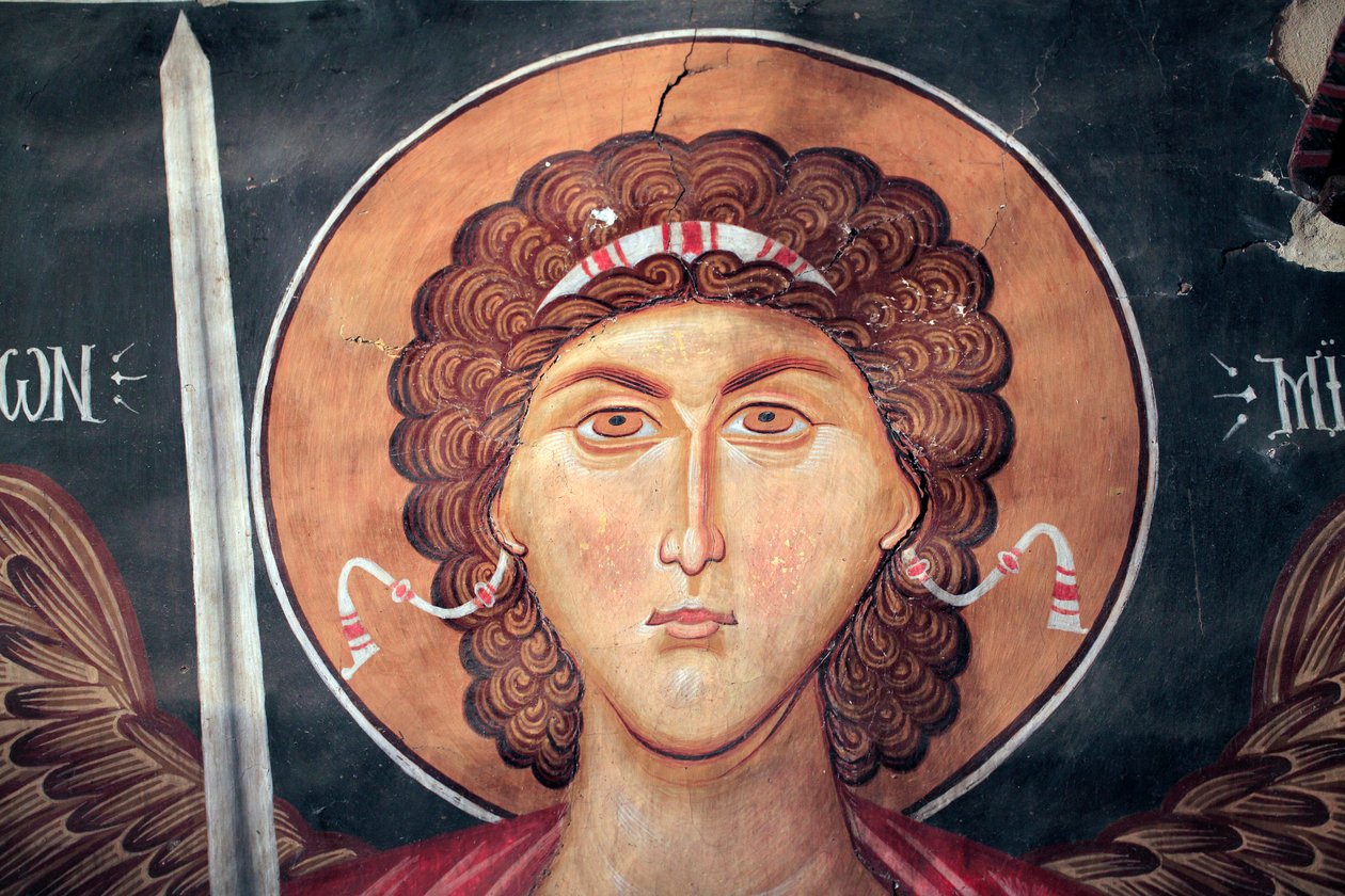 Byzantijns fresco uit de 15e eeuw (detail), Michael Archangel, Michael Archangel Kerk in Pedoulas, Cyprus door Unknown