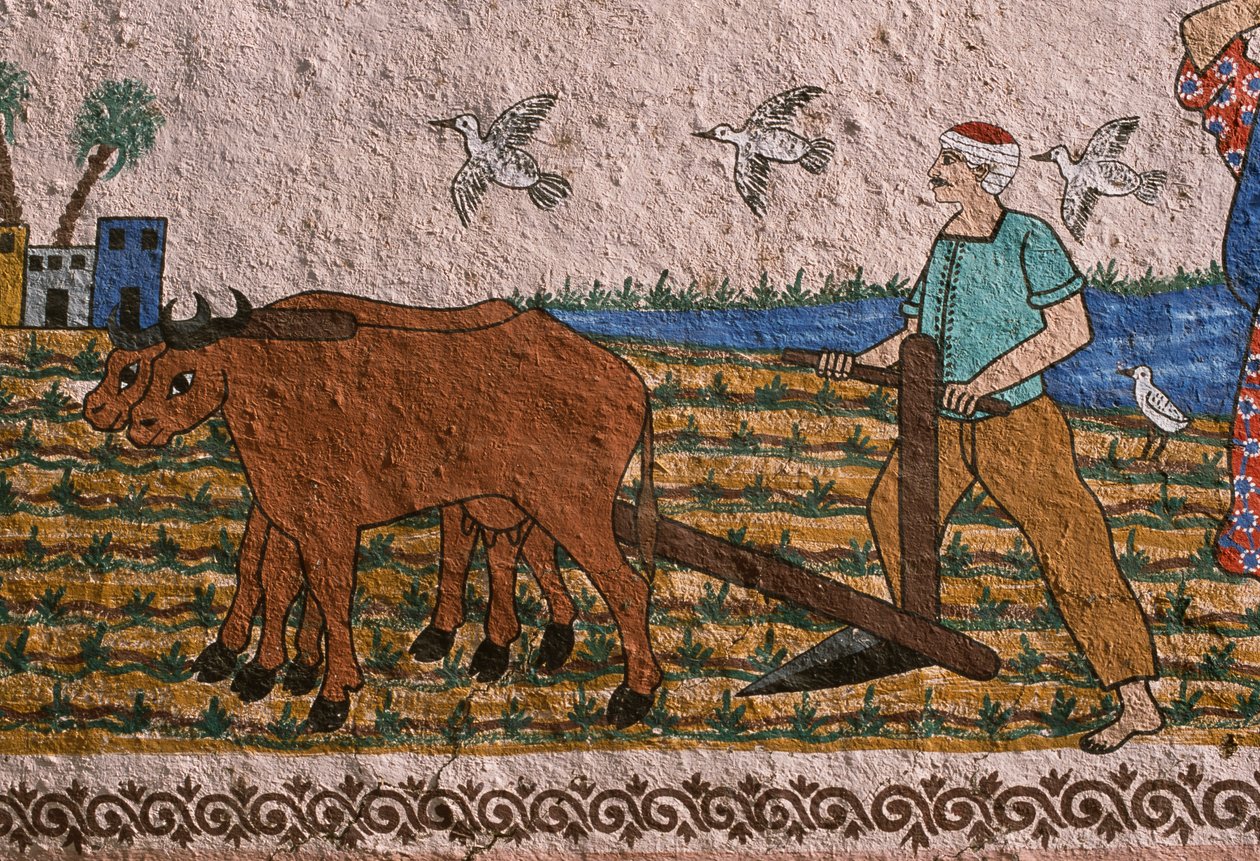 Beschilderde muur met een ploeger, Westelijke oever, Luxor door Unknown