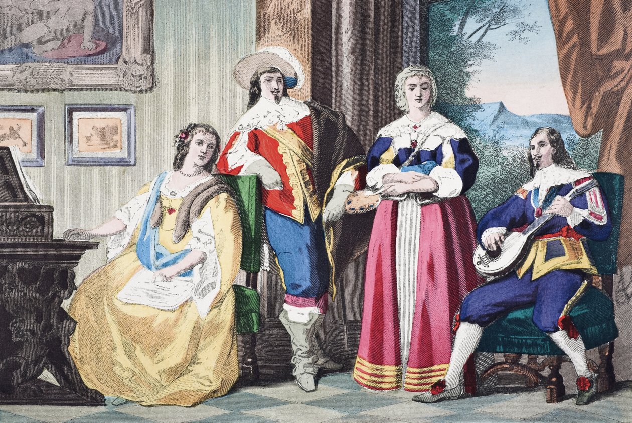 Engelse cavalierskostuum tijdens het bewind van Karel II, ca. 1670, uit 