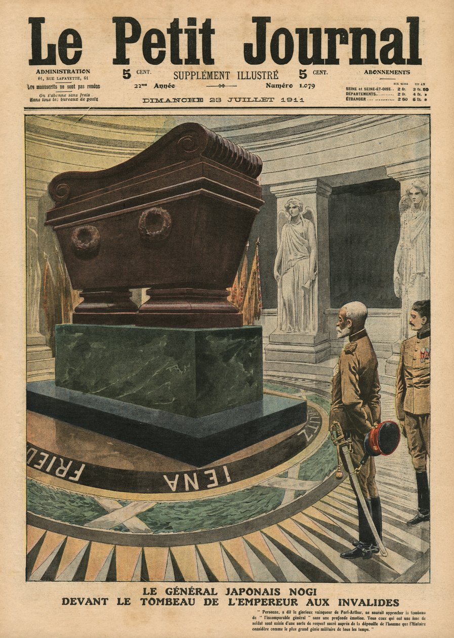 De Japanse Generaal Graaf Maresuke Nogi voor het Graf van Keizer Napoleon Bonaparte bij Les Invalides, Parijs, illustratie uit 
