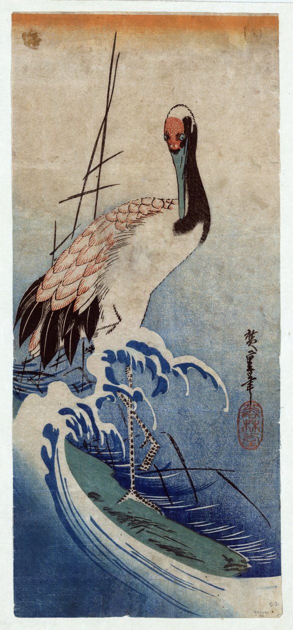 Nami ni Tsuru (Kraanvogel in golven) door Utagawa Hiroshige