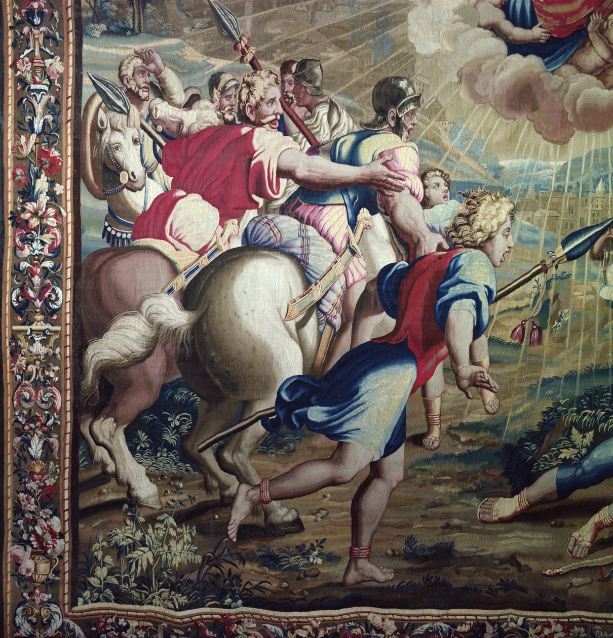 Wandtapijt dat de Handelingen van de Apostelen afbeeldt, de Bekering van Sint Paulus (detail van de metgezellen van Sint Paulus), geweven in de Beauvais Werkplaats onder leiding van Philippe Behagle (1641-1705), 1695-98 door Raffaello Sanzio Raphael