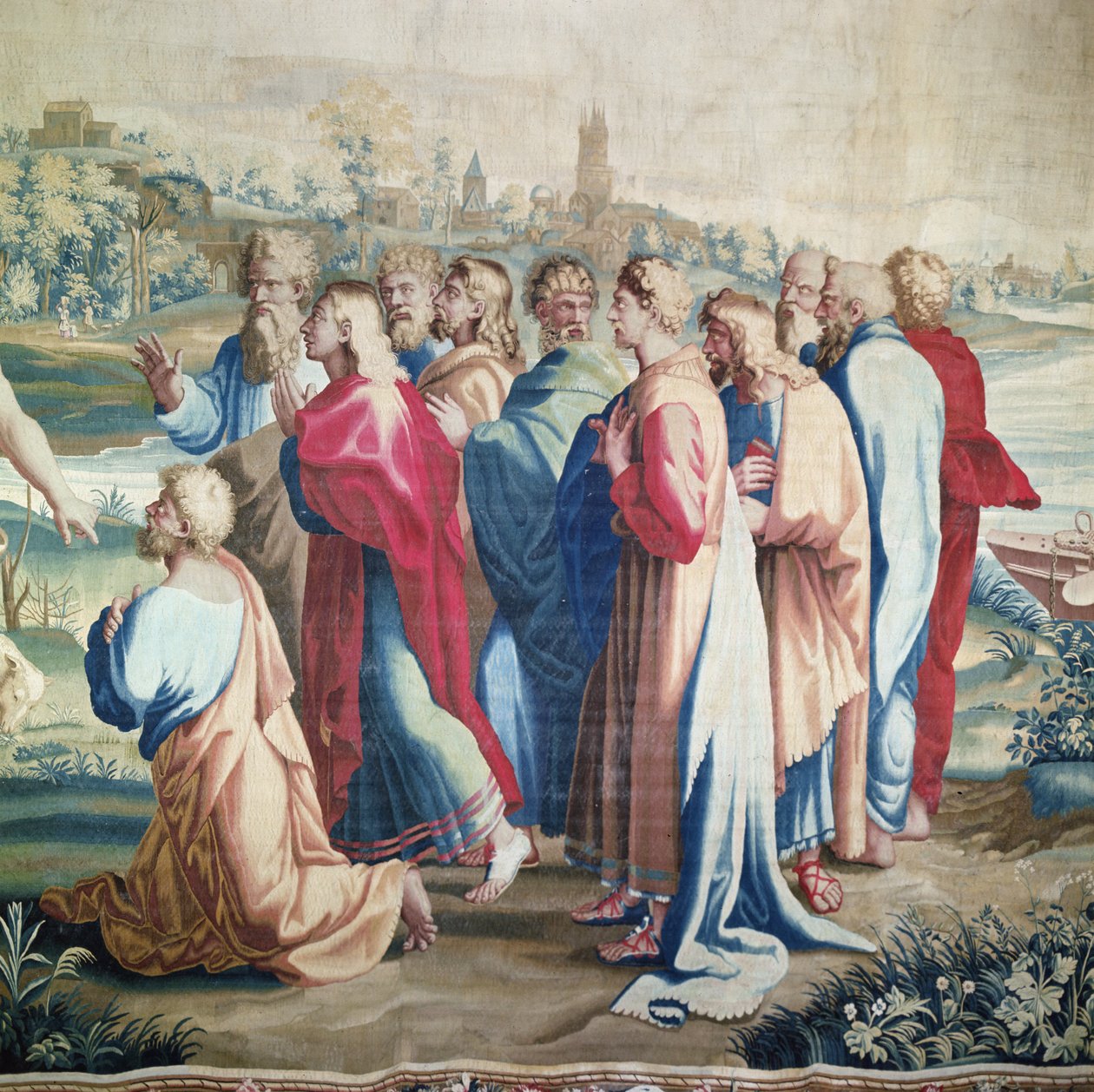 Wandtapijt met de Daden van de Apostelen, de roeping van Sint Paulus (detail van de apostelen), geweven in de Beauvais Werkplaats onder leiding van Philippe Behagle, 1695-98 door Raffaello Sanzio Raphael