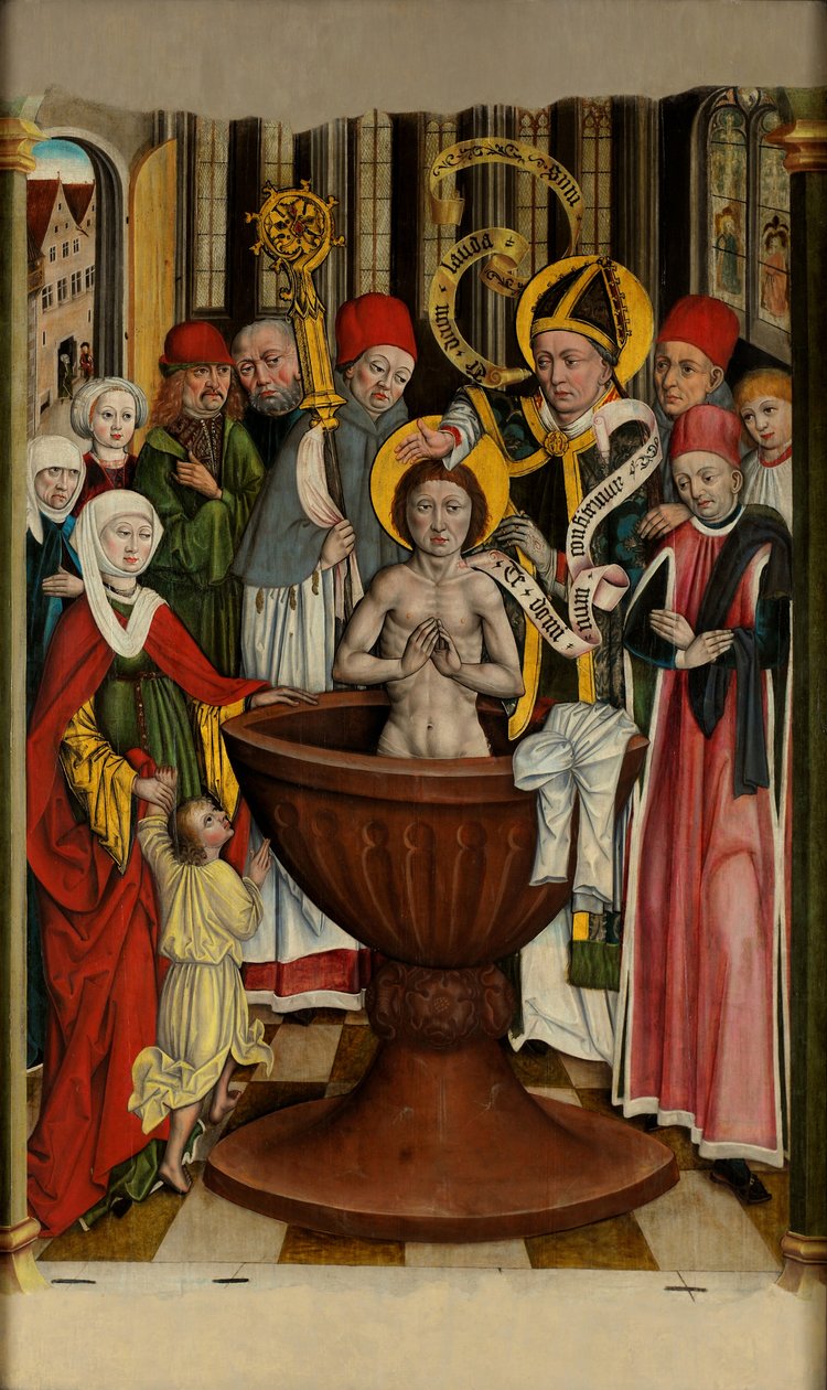 Doop van St. Augustinus – laatgotisch schilderij in de Moravische galerij door Anonymous