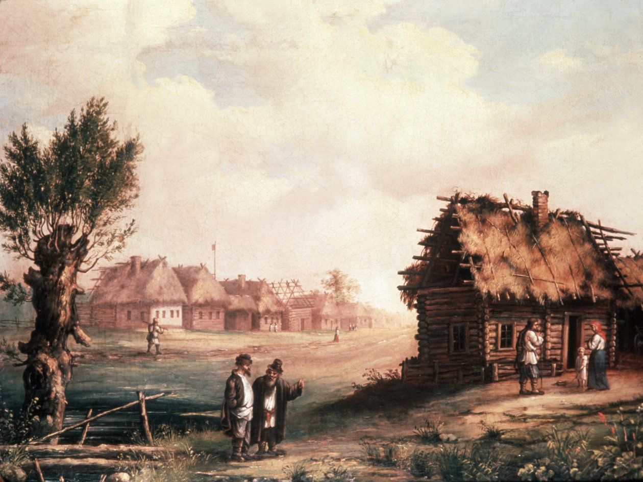 Een arm dorp in Rusland, 1850s, schilderij door Unknown