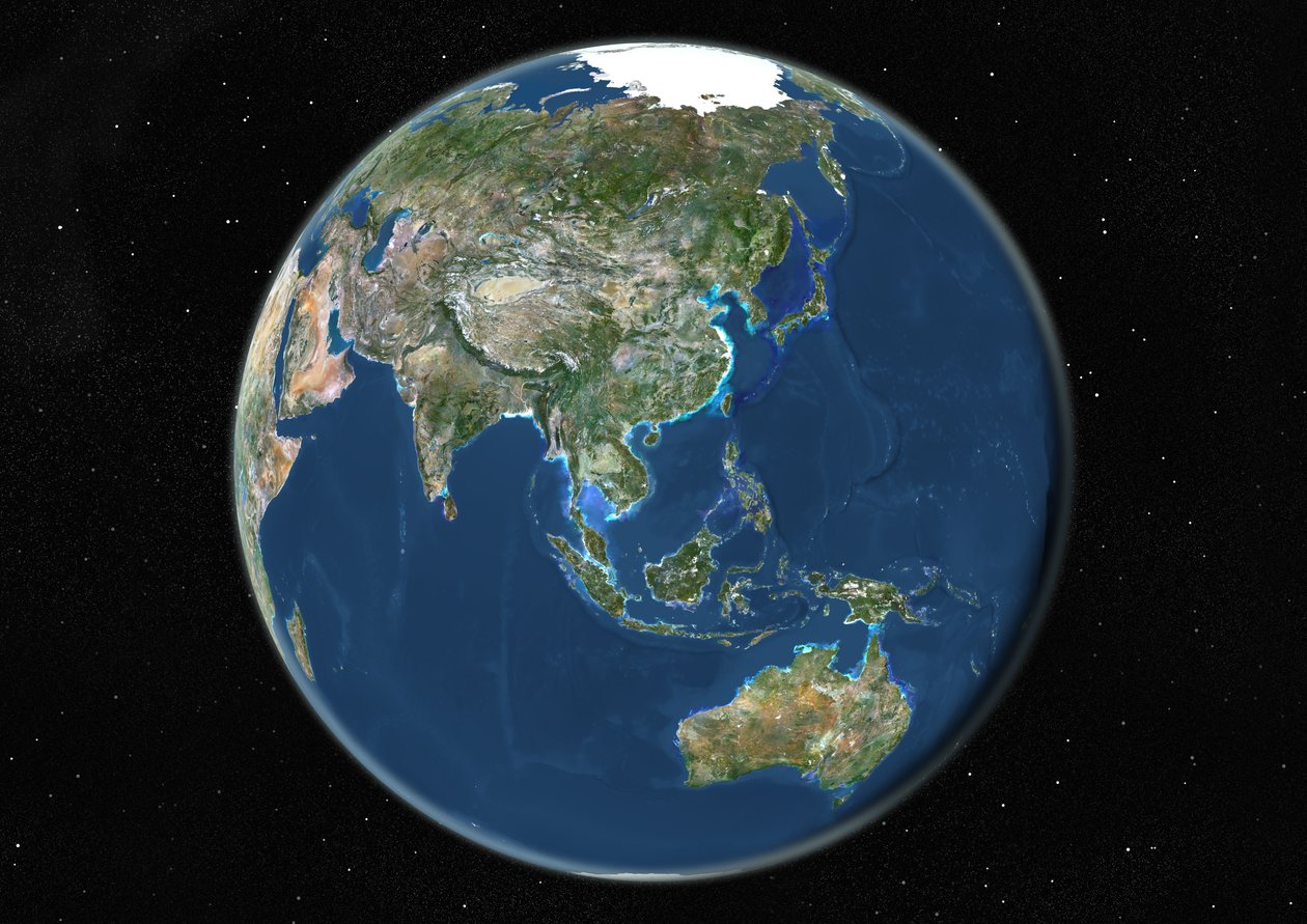 Wereldbol Geconcentreerd op Azië en Oceanië, Ware Kleur Satellietbeeld door Unknown