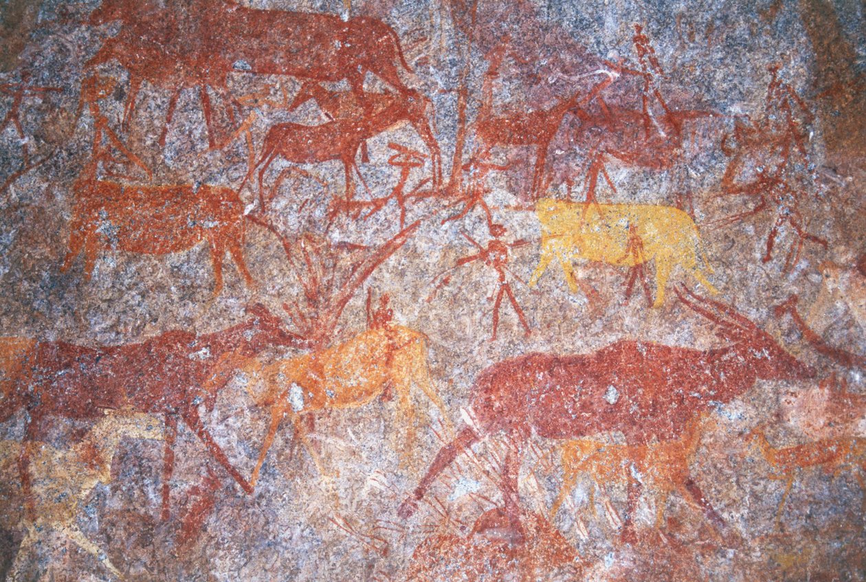 Inanke rotsschilderingen gefotografeerd in een grot in het Matobo Nationaal Park, Zimbabwe. 1 april 1998. door Unknown