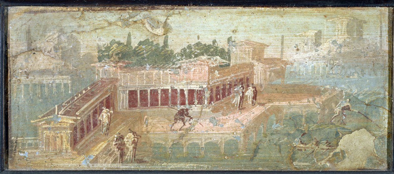 Landschap met villa aan het meer of de zee, uit Stabiae, 1e eeuw n.Chr. door Unknown