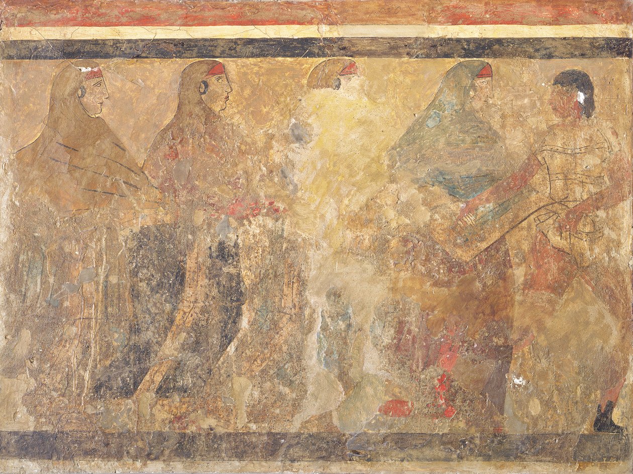 Rituele begrafenisdans, decoratie uit graf nr. 11 van Via dei Cappuccini, Ruvo, 5e eeuw v.Chr. door Unknown