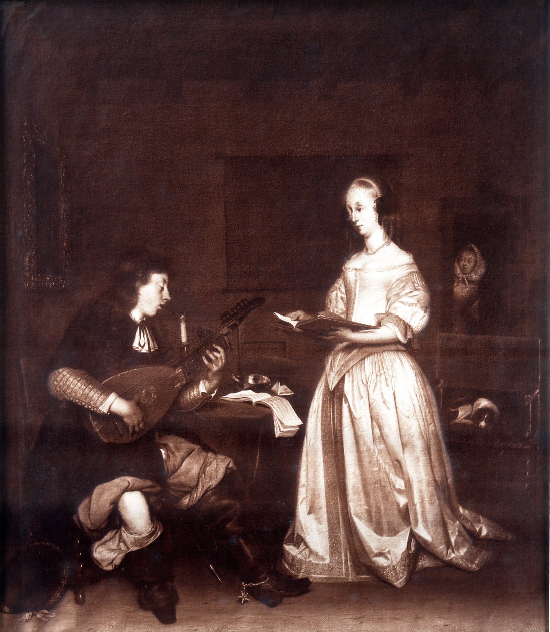 Het duet: een zanger en een luitspeler door Unknown