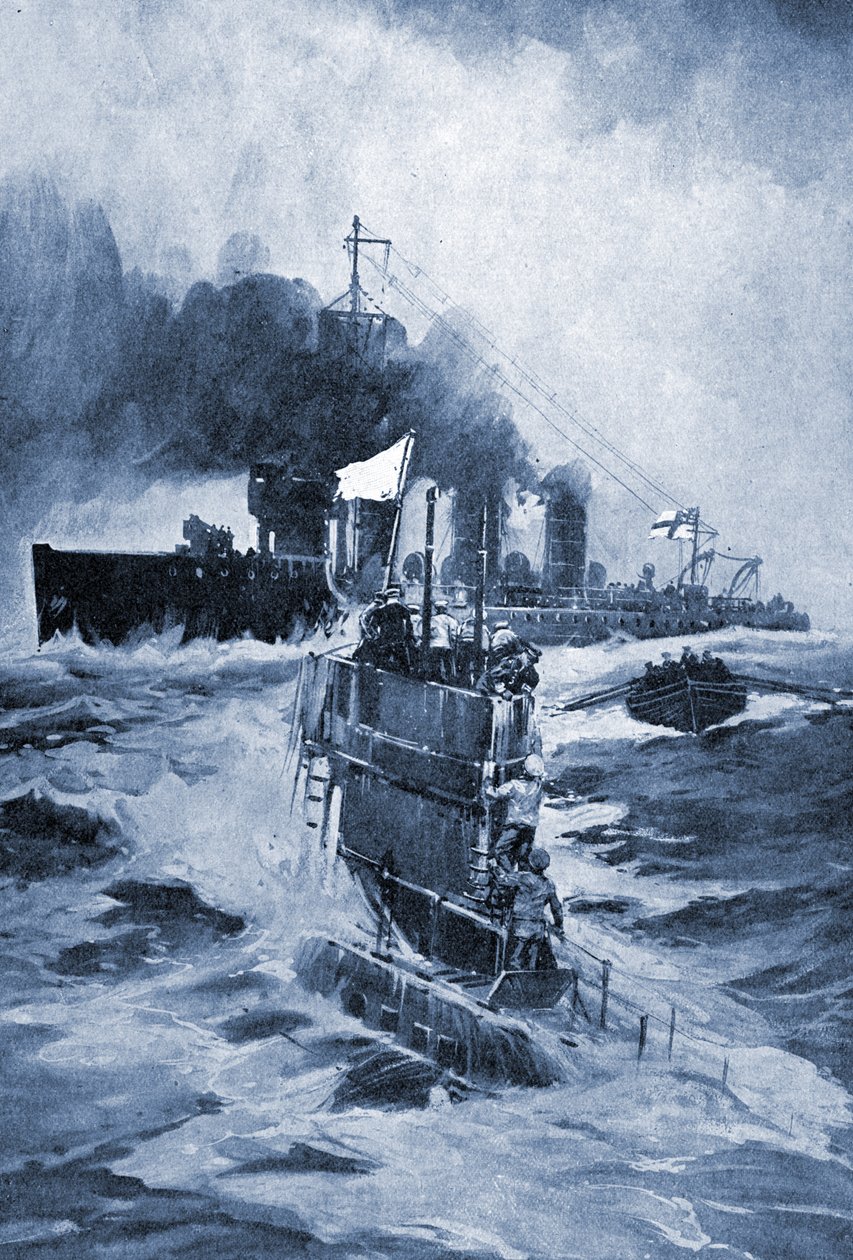 De Duitse onderzeeër U 18 geeft zich over na geramd te zijn, 1914 door Unknown