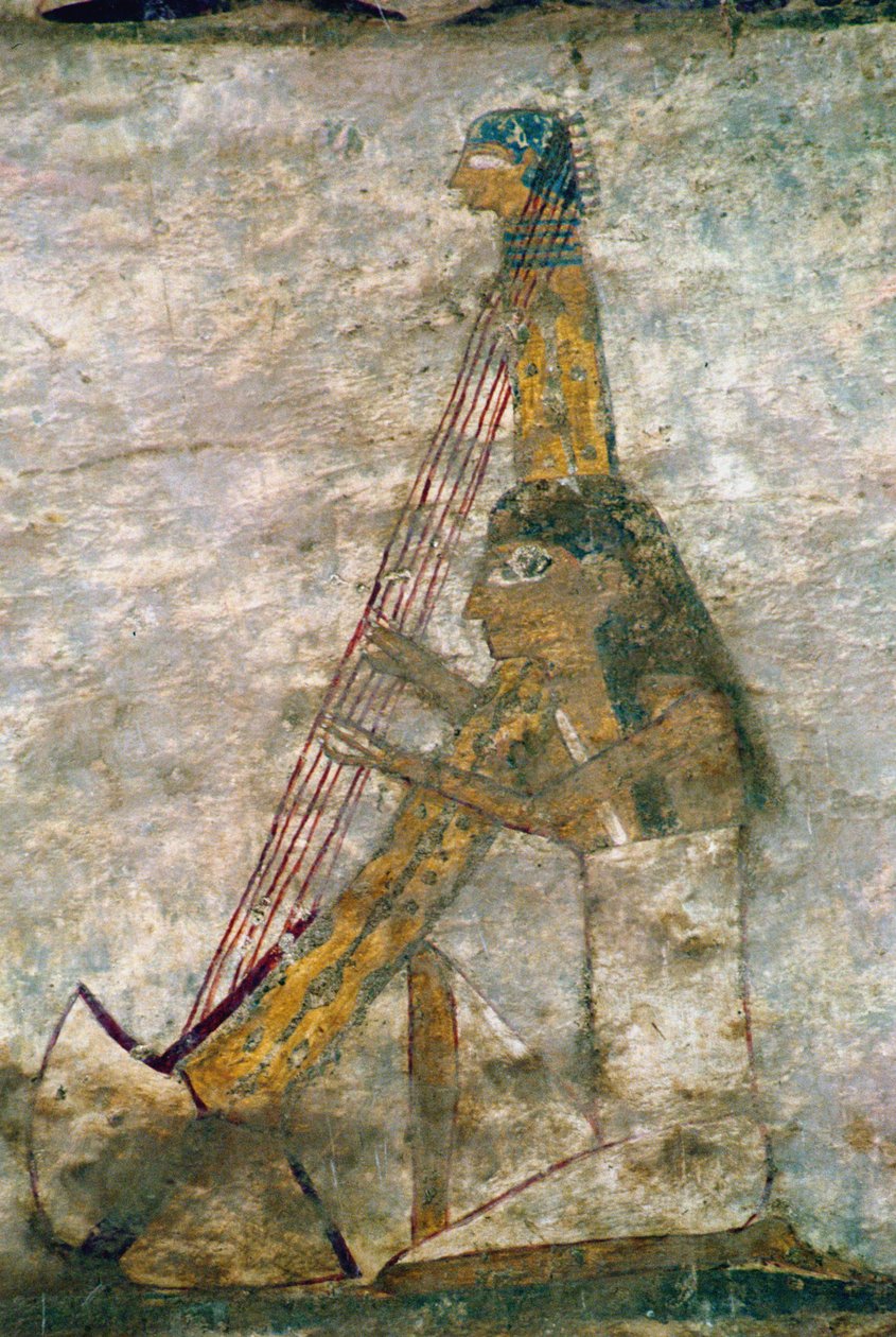 Vrouw die een gebogen harp bespeelt (detail) door Unknown