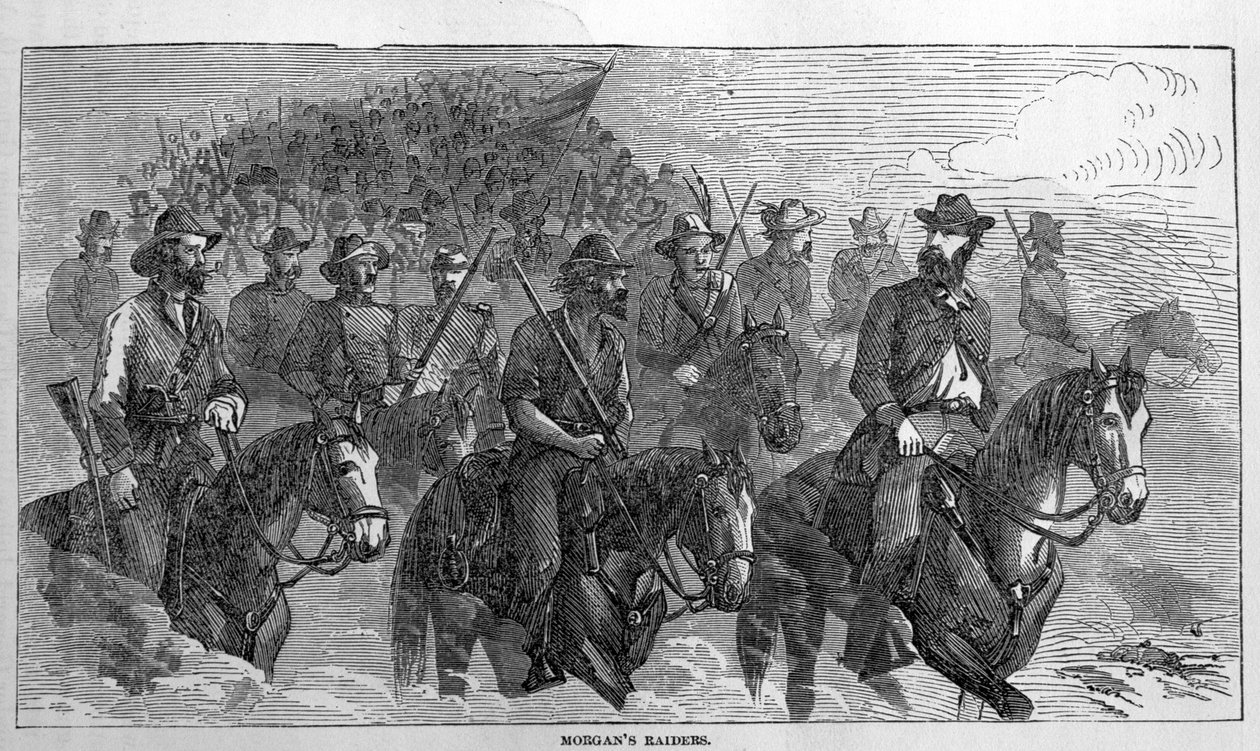 Morgans Raiders, uit Harpers Pictorial History of the Civil War, juli 1863 door American School