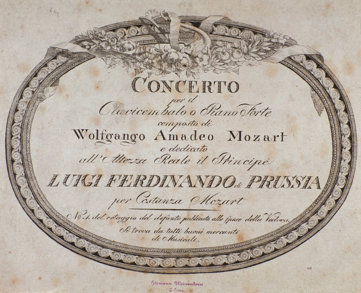 Frontispice van muziekpartituur van concerto voor piano en klavecimbel door Oostenrijkse componist Wolfgang Amadeus Mozart (1756-1791) door Austrian School