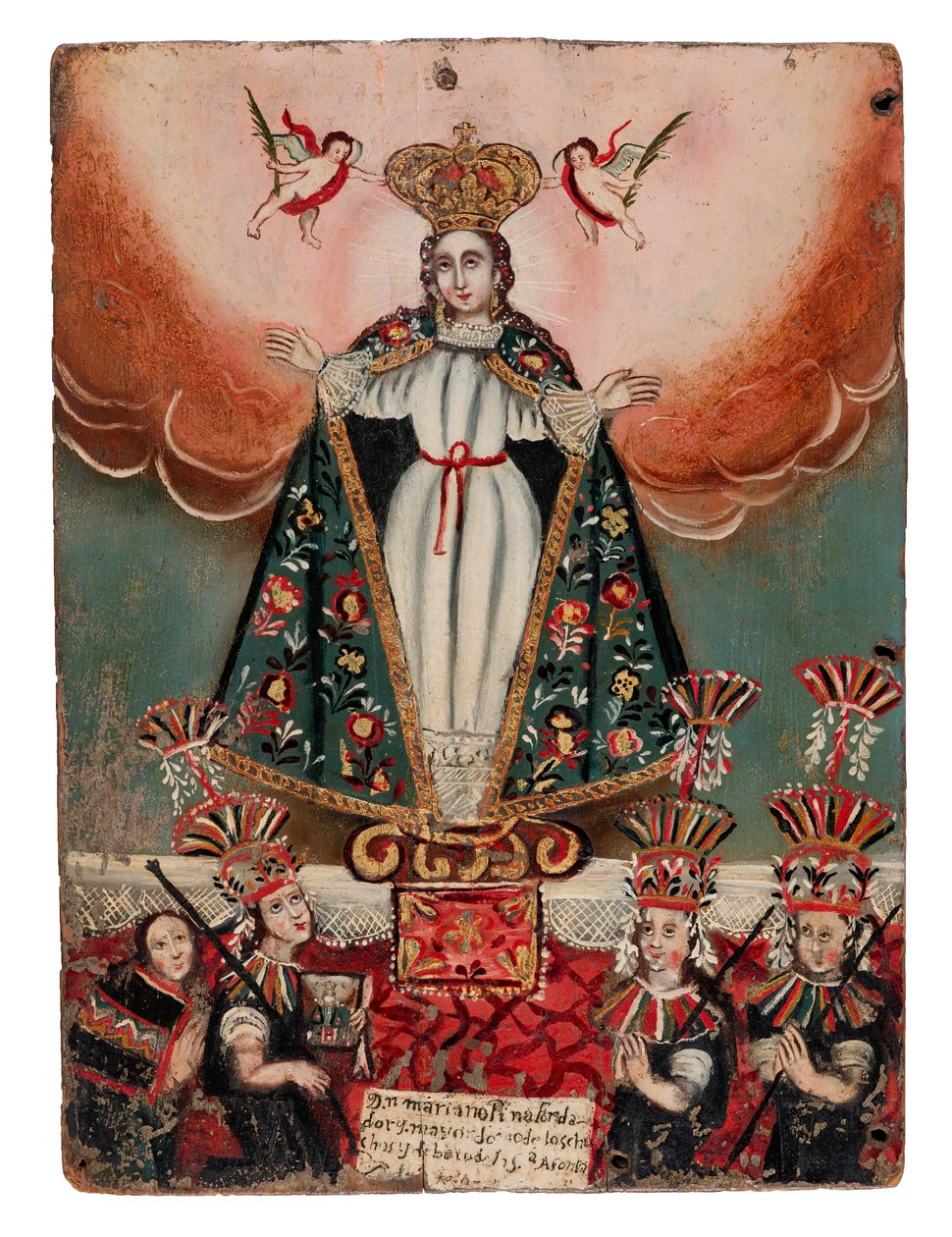 De Maagd Maria met Indiase schenkers, 1752 door Bolivian School