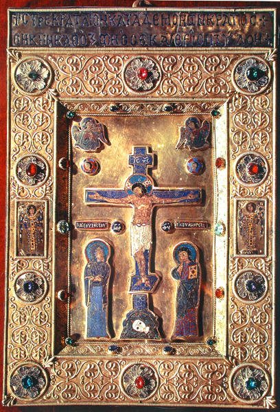 Plaquette met de kruisiging met de Maagd Maria en Sint Johannes de Doper door Byzantine