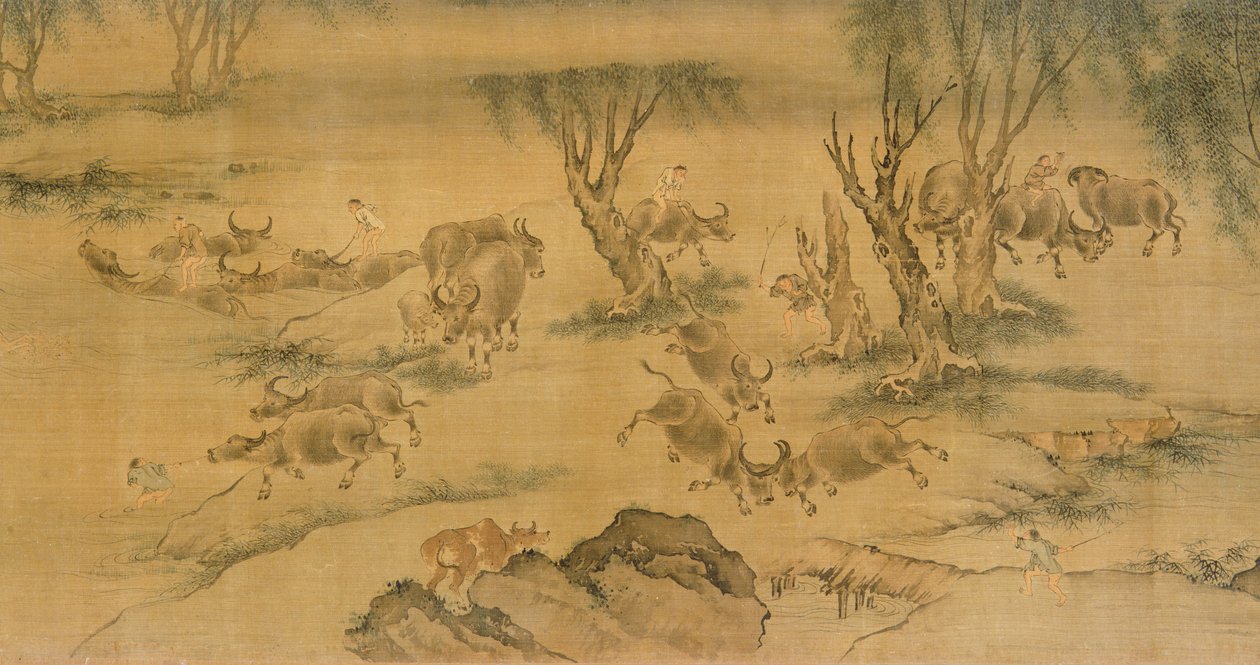 Waterbuffels en herdersjongens, Chinees, 1368-1463 door Chinese School