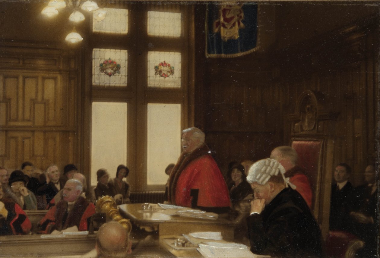 Raadslid Norton Courlander in het stadhuis, Richmond door English School