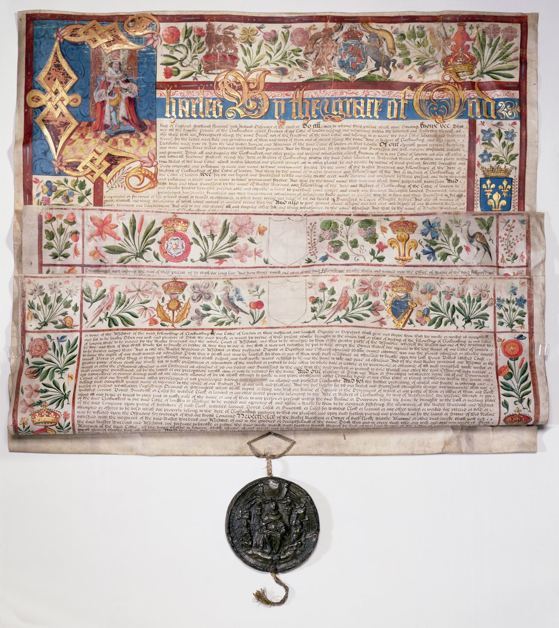 Het Handvest van de Klokkenmakers, verleend door Koning Karel I op 22 augustus 1631 door English School