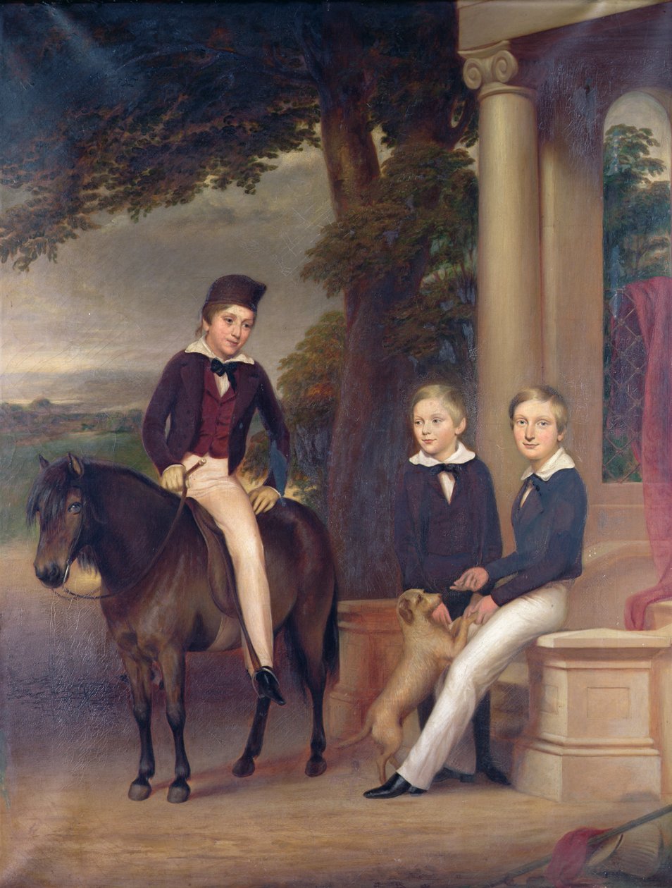 Portret van John, George en Thomas Gladstone met hun favoriete huisdieren, c.1840 door English School