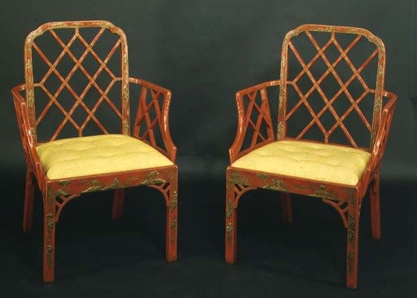 Twee Chinese Chippendale fauteuils, ca.1760 door English School