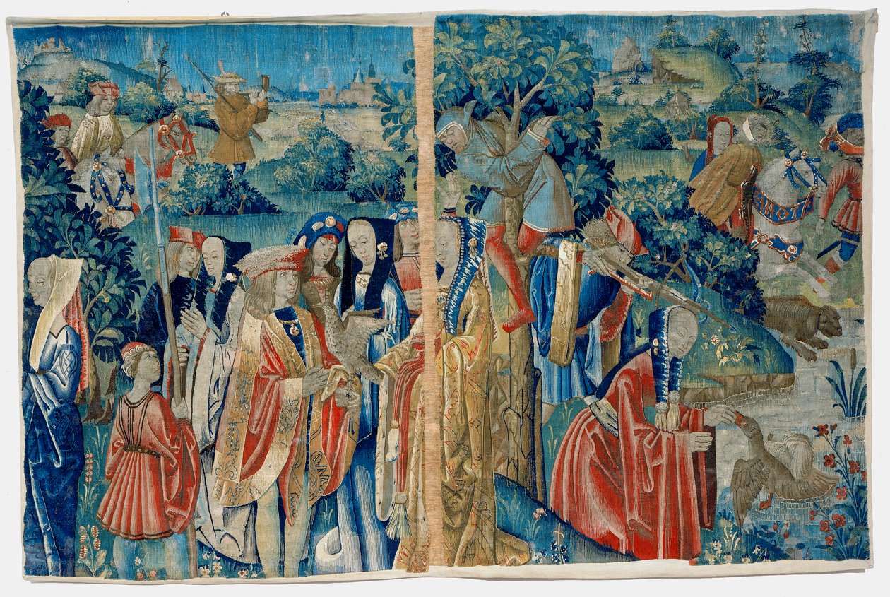 Hofjachtscène met een valk door Flemish School