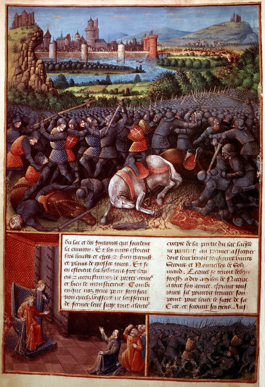 Fr 5594, f.37v Slagveldscène, uit Passages faits Outremer geschreven door Sebastian Marmoret, ca. 1490 door French School