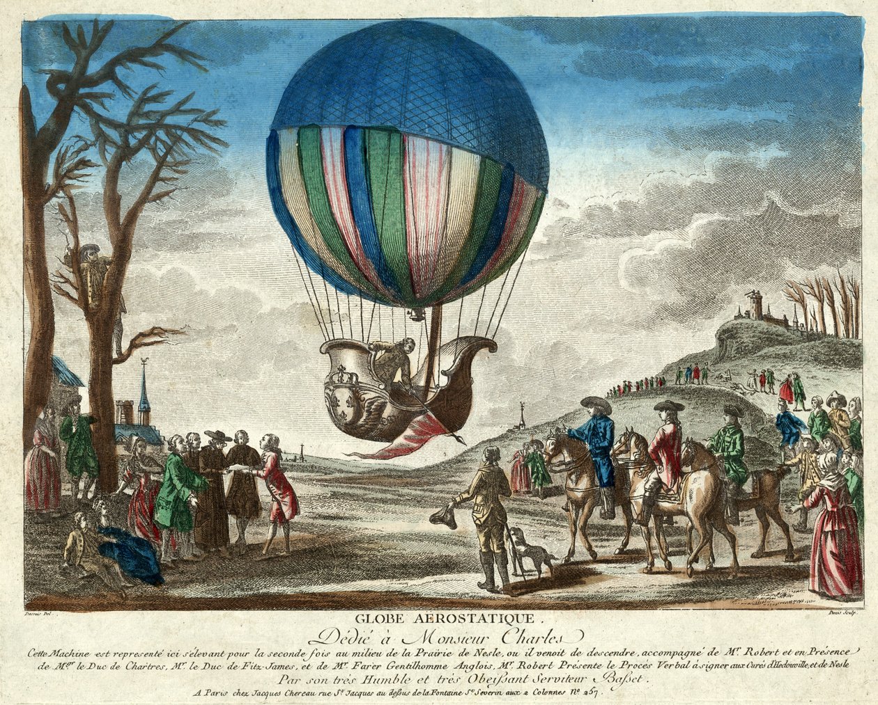 Globe Aërostatique, opgedragen aan Monsieur Charles, gepubliceerd 1783 (handgekleurde gravure) door French School