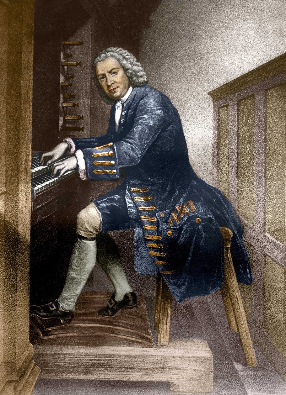 Johann Sebastian Bach speelt het orgel, ca. 1881 door French School