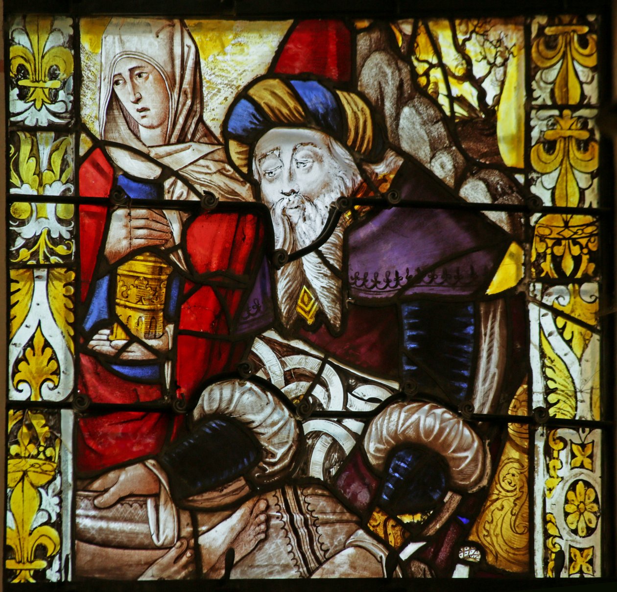 Raam met onvolledige Scène met Sint Maria Magdalena en een Jozef van Arimathea door French School