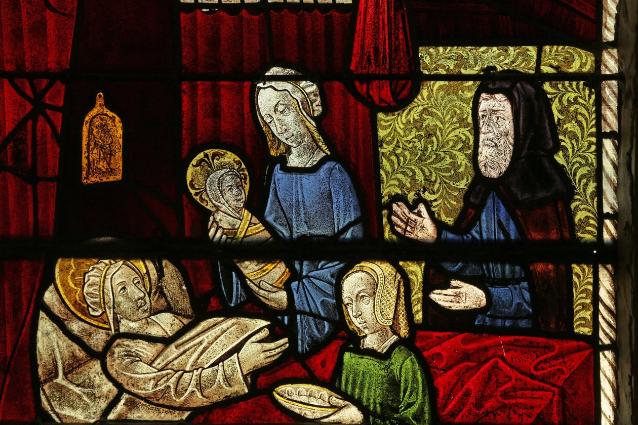 Raam met afbeelding van de Geboorte van de Maagd Maria door French School