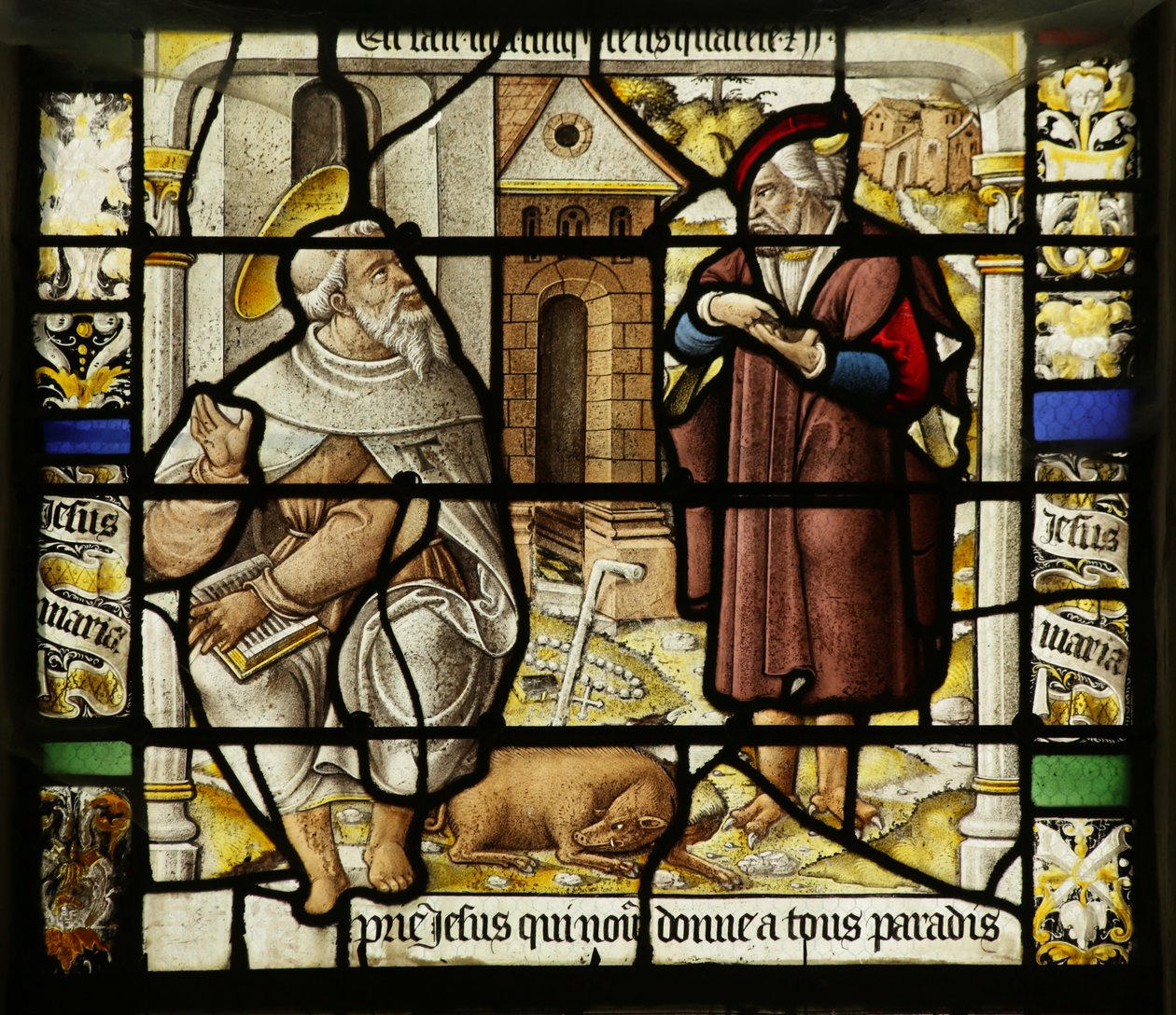 Raam met afbeelding van de verzoeking van Sint Antonius door French School