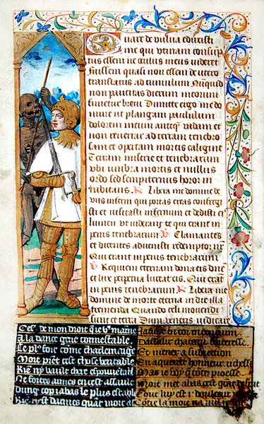 fol.78v, De dood leidt een soldaat, uit Heures a lUsage de Rome door French School