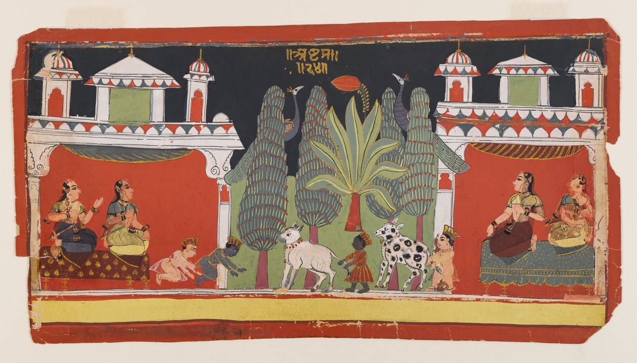 Krishna en Balarama als Kinderen, ca. 1690 door Indian School