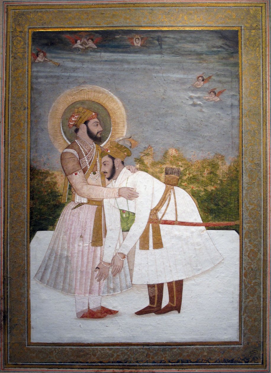 Shah Jahan omhelst zijn zoon Aurangzeb, c.1750 door Indian School