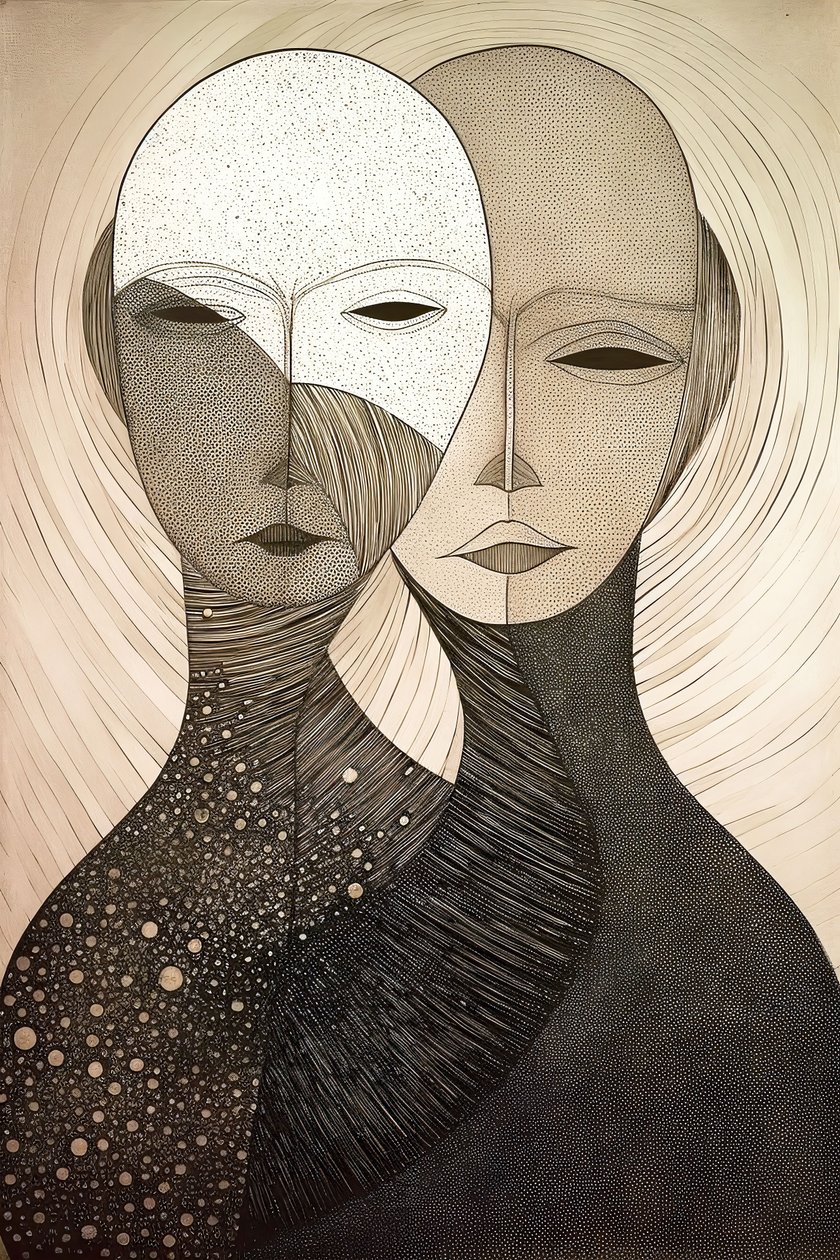 Figuratief schilderij twee vrouwen, Gustav Klimt stijl, online canvas kunstprints door F. Abderrahim