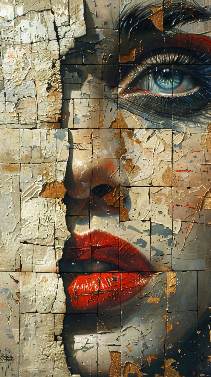 Canvasprints: Vrouwengezicht met acrylverf penseelstreek door F. Abderrahim