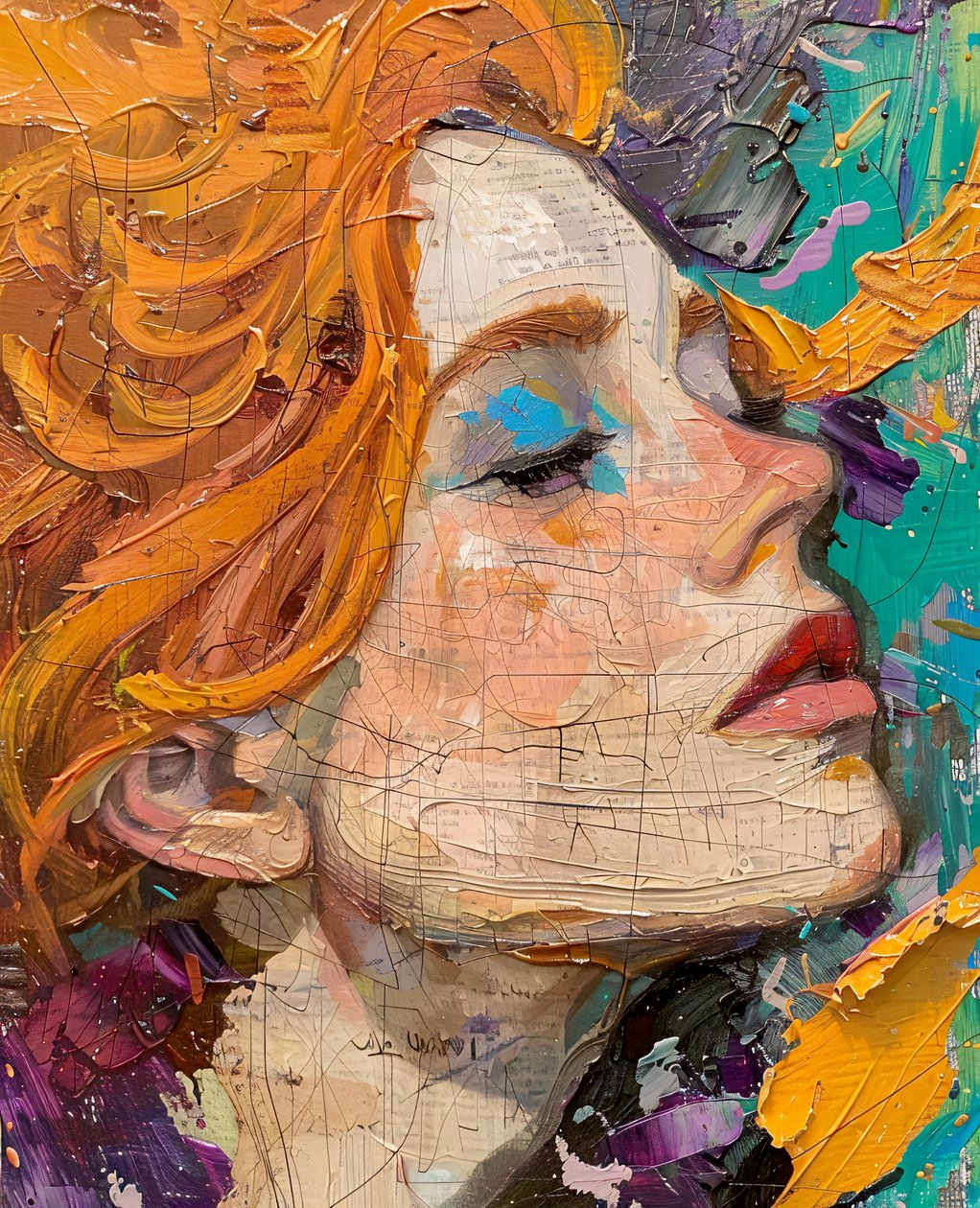Abstract schilderij een vrouw met rood haar Portret Wandkunstdrukken te koop door F. Abderrahim