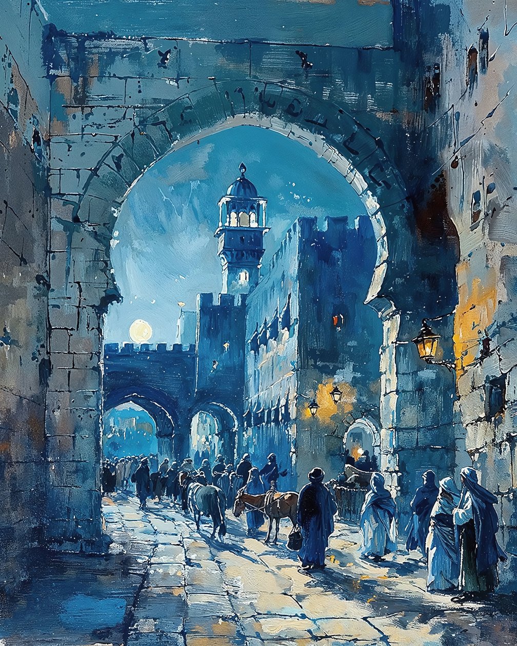 Een Arabische stadspoort en een middeleeuwse markt, Damascus canvas prints door F. Abderrahim