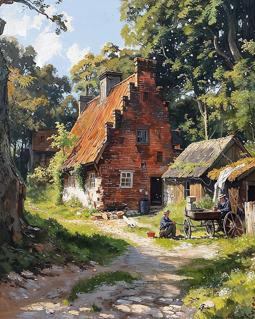Traditioneel oud Frans luikhuis midden in de natuur, Wanddecoratie door F. Abderrahim
