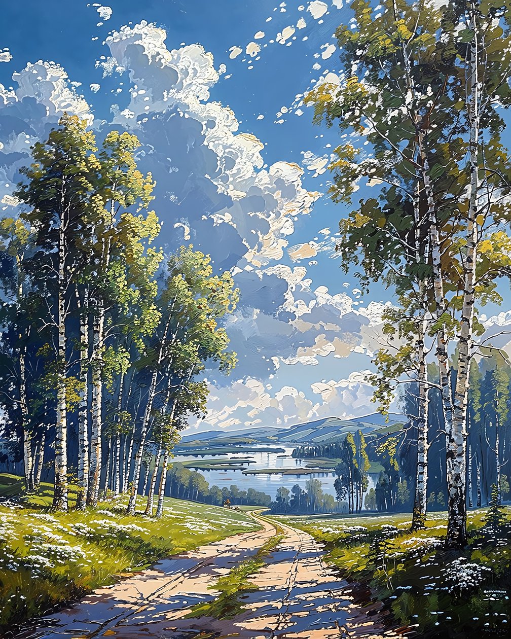 Groot herfstlandschap bomen olieverfschilderij impressionistisch schilderij door F. Abderrahim