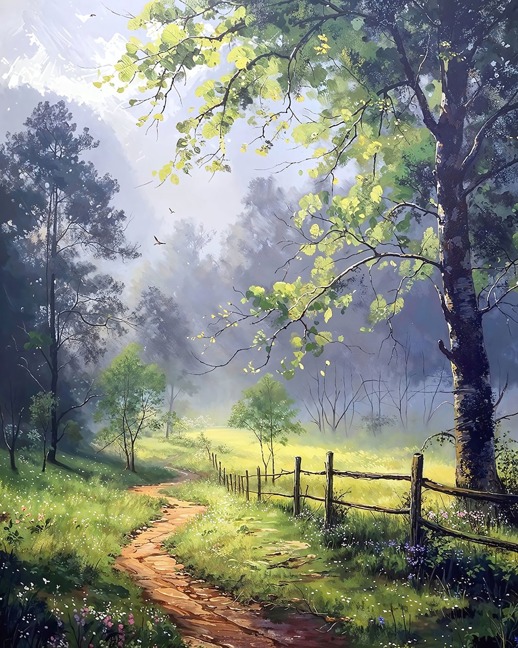 Een met bomen omzoomde weg op het platteland, canvas prints op maat online door F. Abderrahim