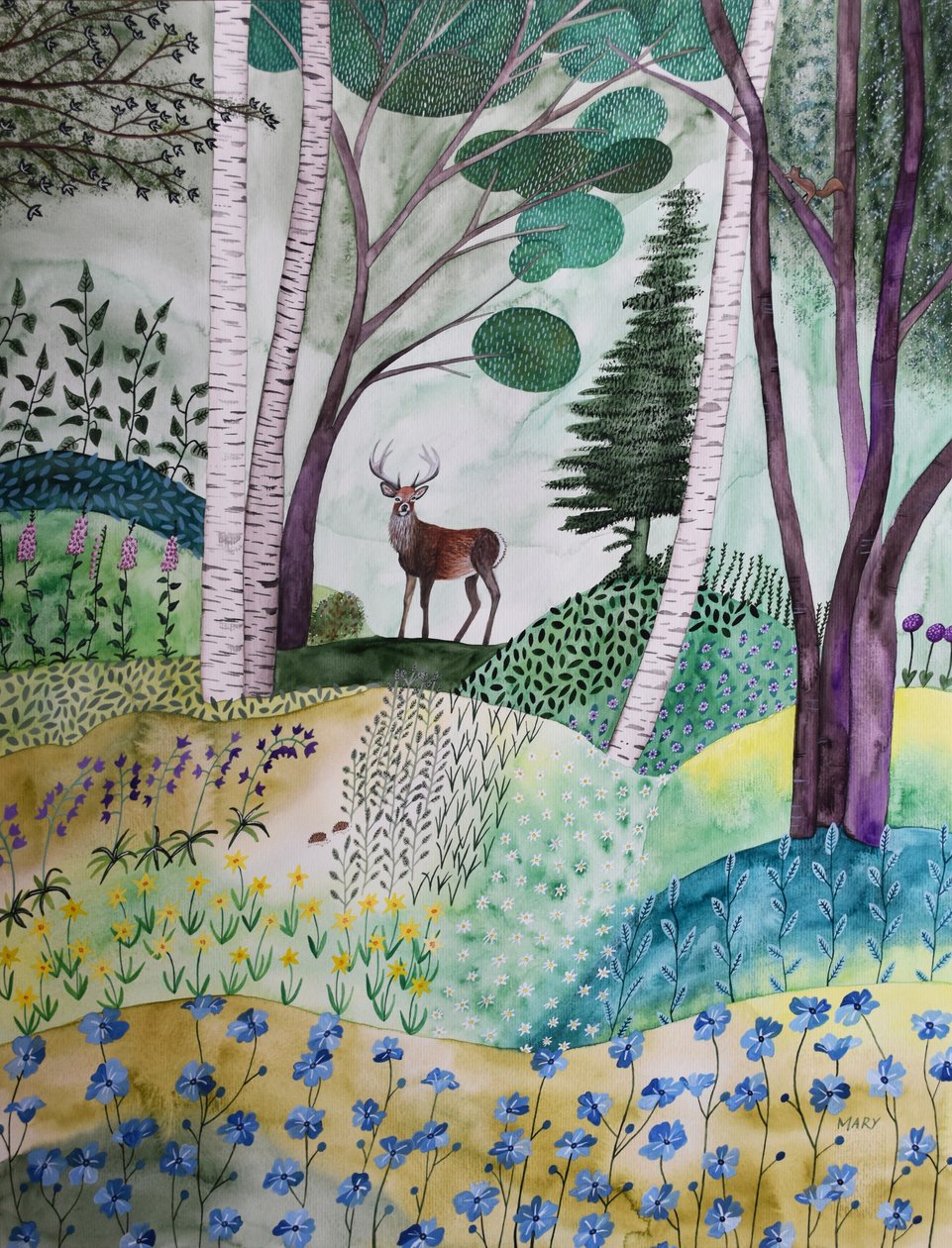 Lente in het bos door Marys Watercolors