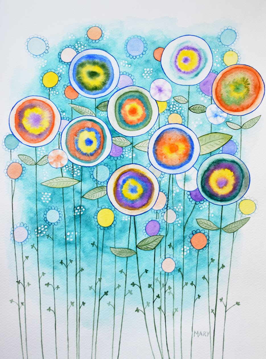 Abstracte bloemen door Marys Watercolors