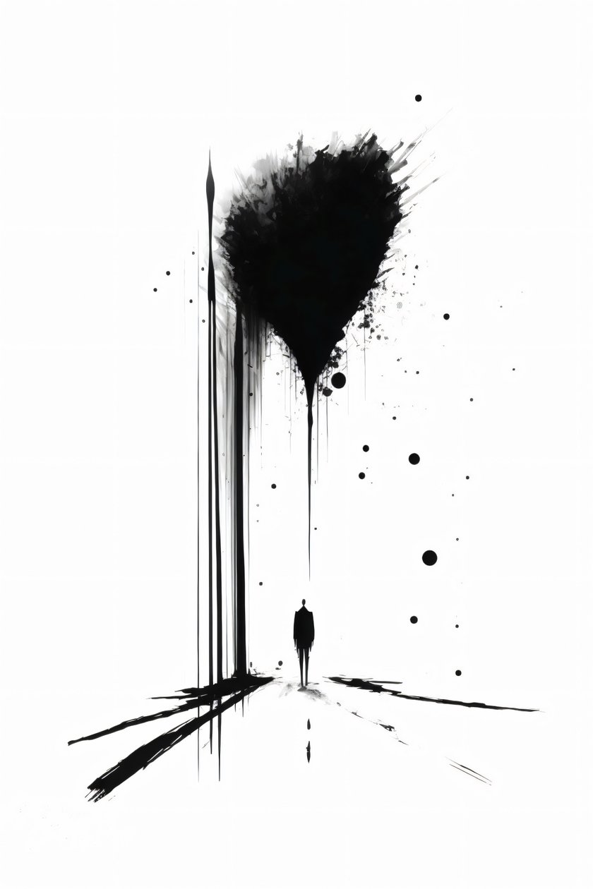 Abstract zwart-wit conceptuele kunst silhouet van eenzaamheid, canvas art prints door F. Abderrahim