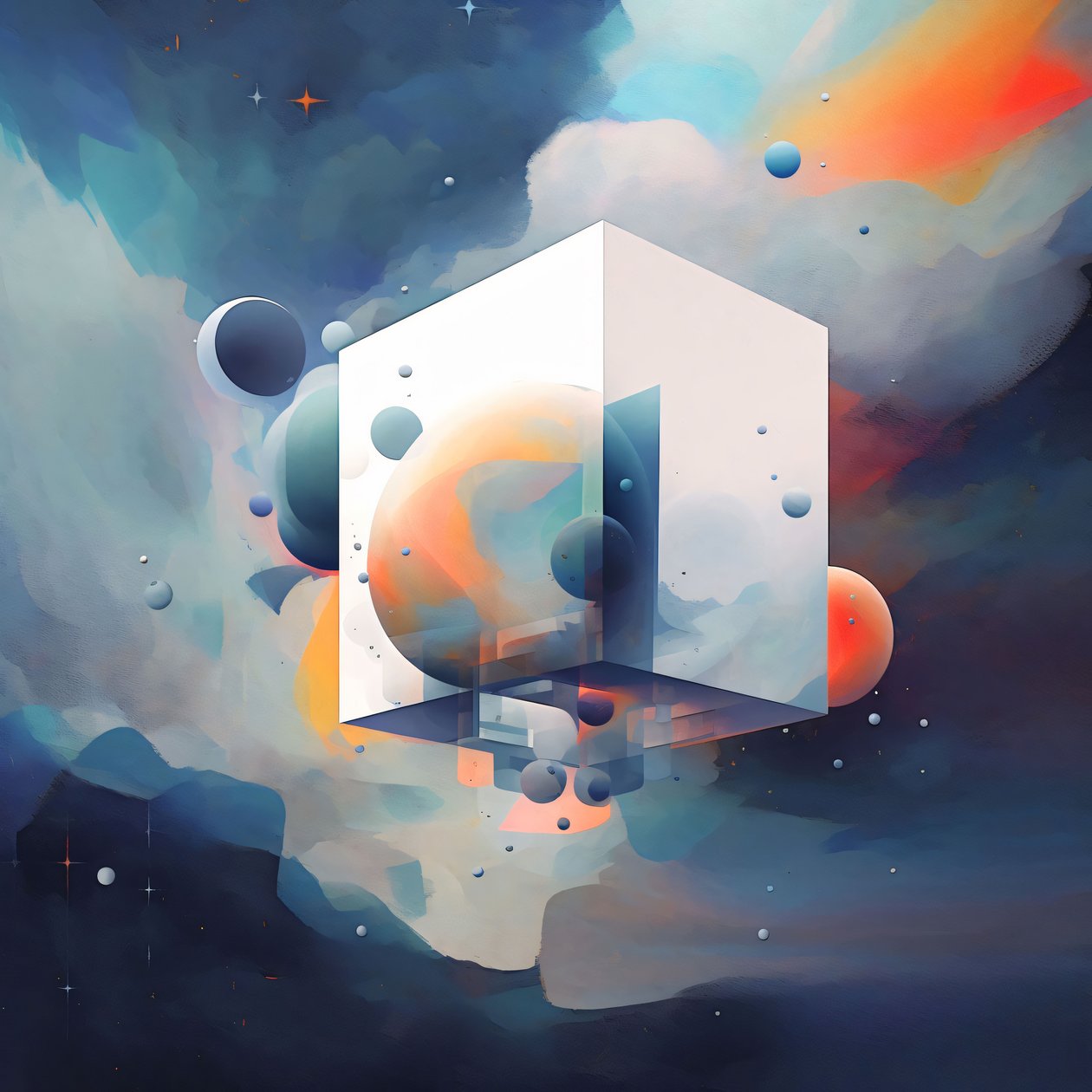 Abstracte wanddecoratie met geometrische kubusvormen 3D, canvasprint op aanvraag door F. Abderrahim