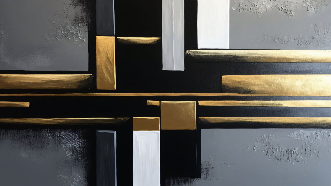 Zwart  goud kleur Modern Art Therapy met schilderij, grote canvas prints door F. Abderrahim