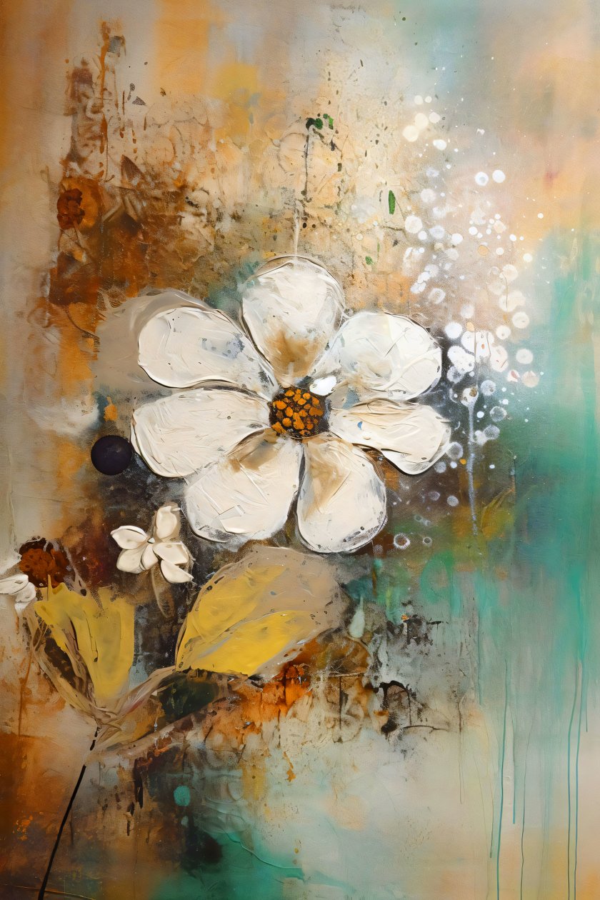 Bloemen Dikke Textuur Ballet, Oker Bloemen Geel Zwart, klassieke wanddecoratie door F. Abderrahim