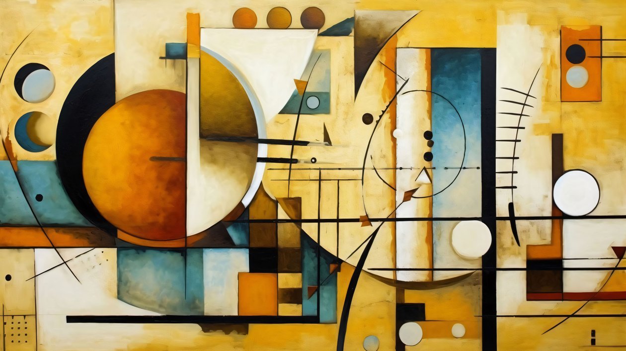 abstract schilderij vormen, wiskunde  meetkunde, wanddecoratie voor kantoor door F. Abderrahim