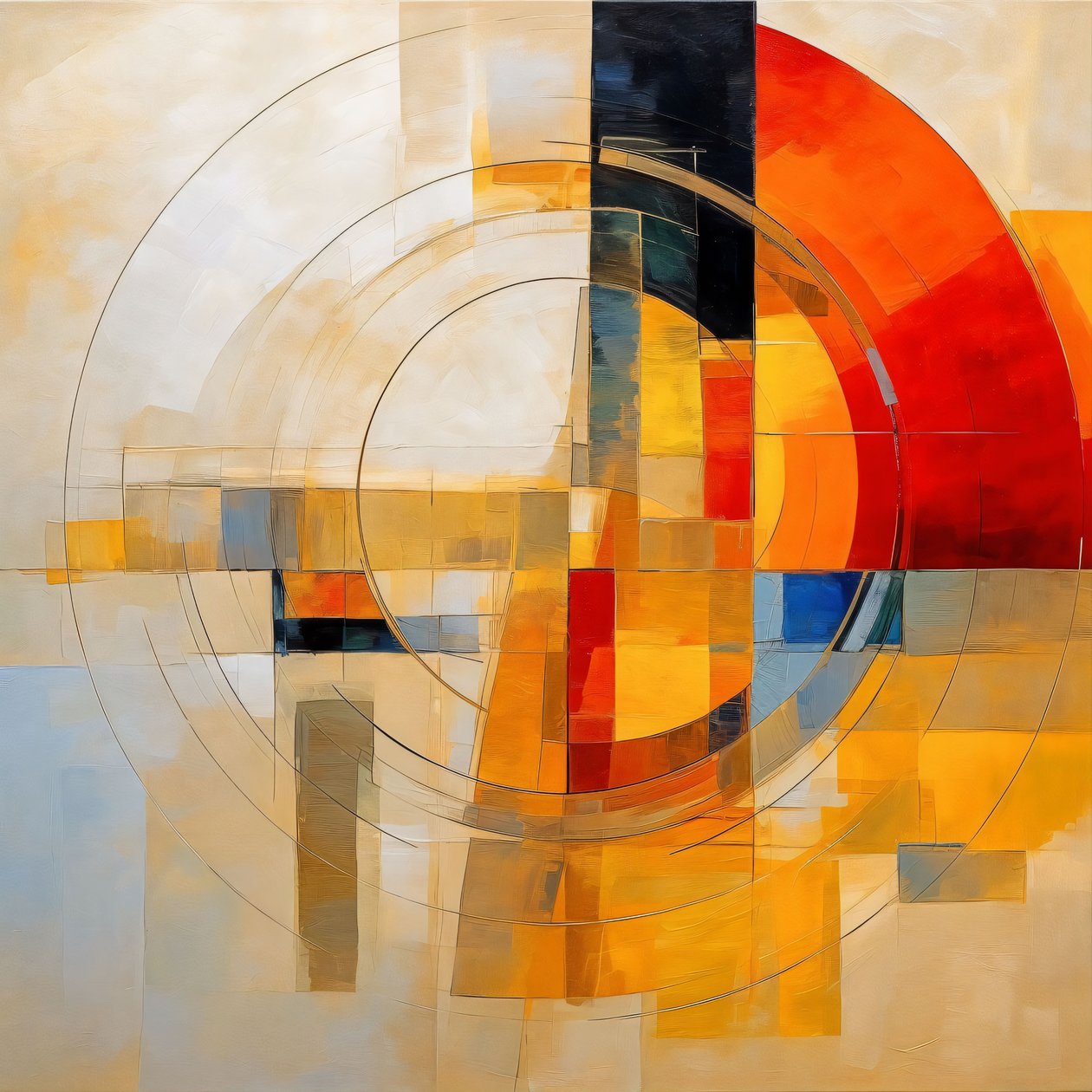 Rood Geel Blauw Cirkel Abstract Canvas, Moderne muur Decoratie door F. Abderrahim